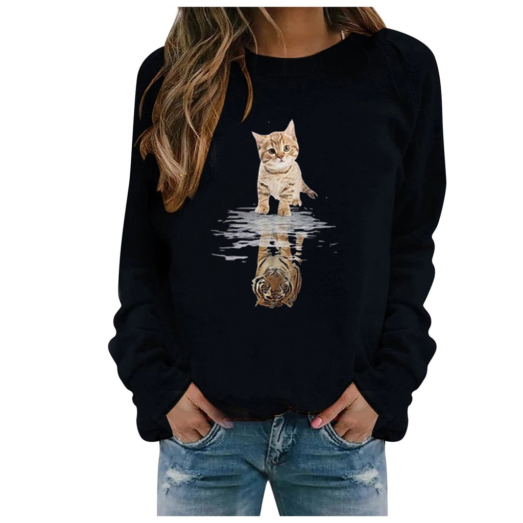 Cute Cat Print O-neck Sweatshirt - 200000348 Find Epic Store