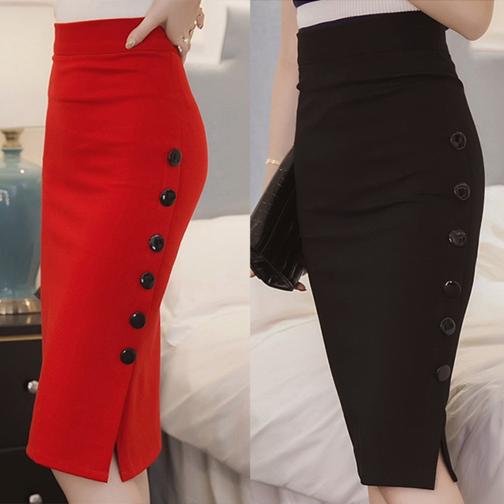 Ladies High Waist Button Skirt - Find Epic Store