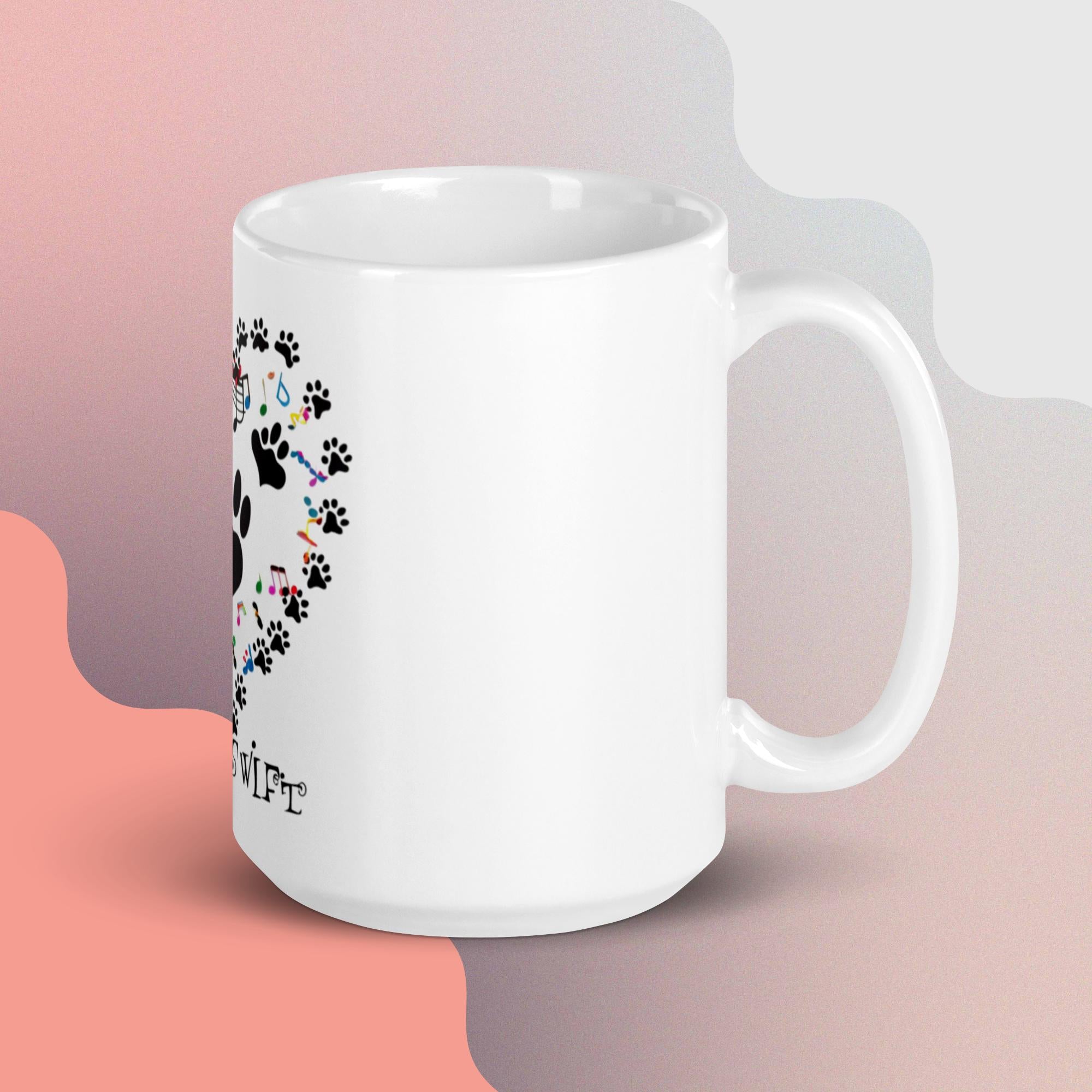 White glossy mug. A Purr-fect Blend of Pet Love and Taylor Admiration!