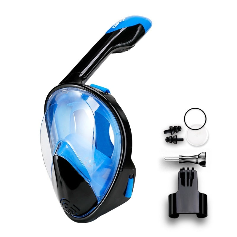 Full Face Scuba Diving Anti Fog Goggles With Camera Mount Underwater Wide View Snorkel Mask - black blue / L/XL Find Epic Store