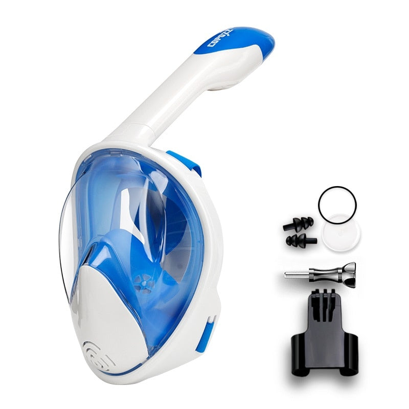 Full Face Scuba Diving Anti Fog Goggles With Camera Mount Underwater Wide View Snorkel Mask - white blue / S/M Find Epic Store