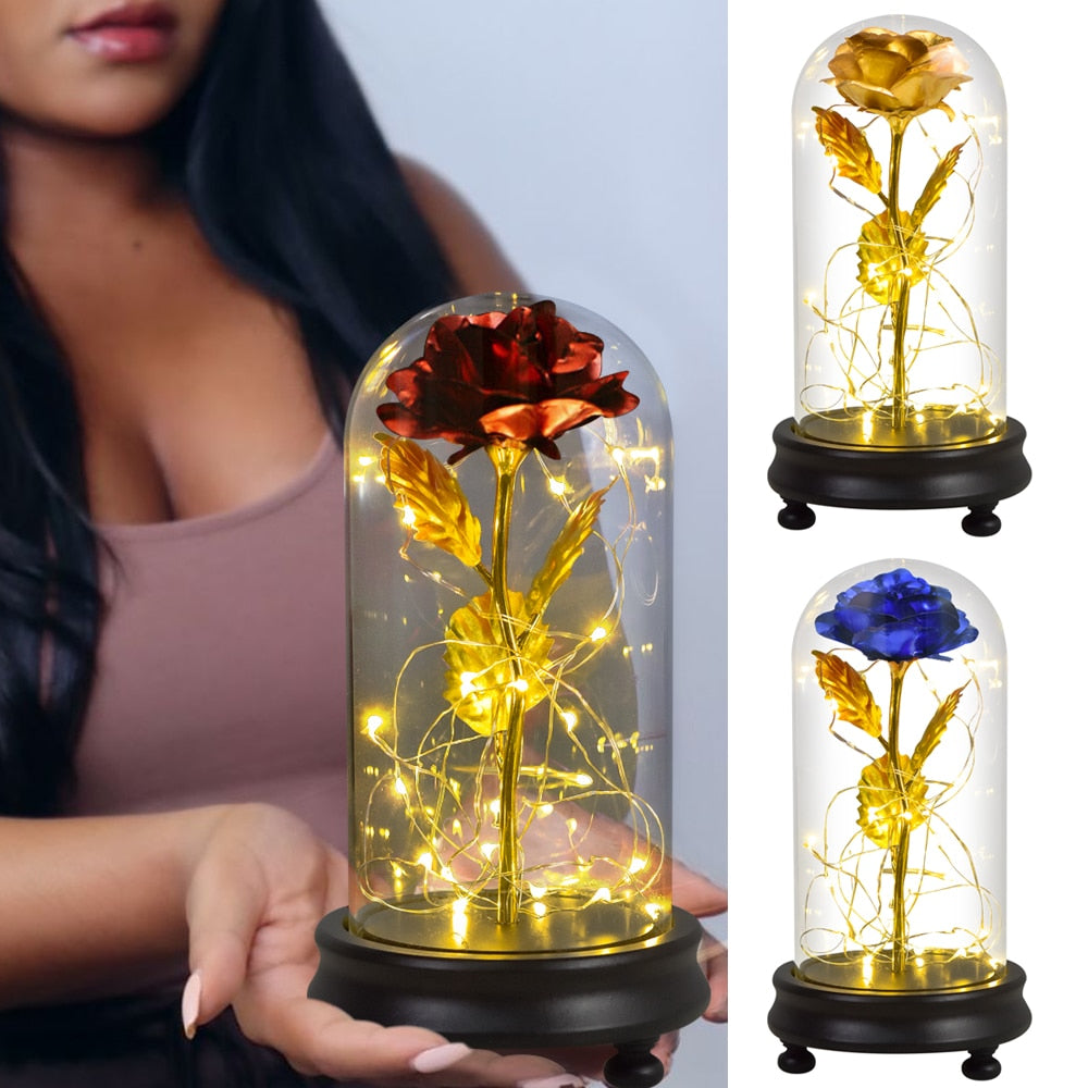 Beauty and The Beast Preserved Roses In Glass Galaxy Rose Flower LED Light Artificial Flowers Christmas Valentine Gift for Girls - Find Epic Store