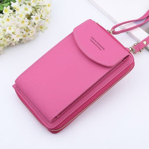 2020 Women Wallet Solid Color Leather Shoulder Straps Shoulder Bag Mobile Phone Big Card Holders Wallet Handbag Pockets girls - Hot Pink Find Epic Store