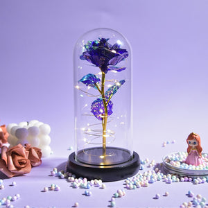 Beauty and The Beast Preserved Roses In Glass Galaxy Rose Flower LED Light Artificial Flowers Christmas Valentine Gift for Girls - Black Base-Purple Find Epic Store