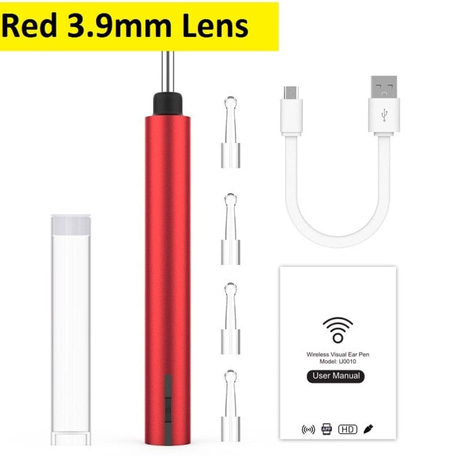 Wireless WiFi Ear Otoscope Oto Speculum Ultra-Thin Ear Scope Camera Waterproof Earwax Removal Tool - Red 3.9mm Lens Find Epic Store