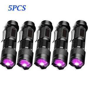 UV LED Flashlight Mini LED Torch 395nm Zoomable blacklight Wavelength Violet Light Pet Urine Scorpion Feminine hygiene Detector - 5pcs Find Epic Store