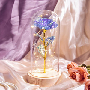 Beauty and The Beast Preserved Roses In Glass Galaxy Rose Flower LED Light Artificial Flowers Christmas Valentine Gift for Girls - White Base-Blue Find Epic Store