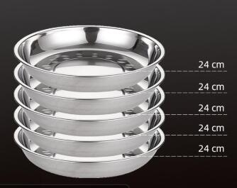 5pcs Camping 14-28cm Dia Stainless Steel Tableware Dinner Plate Food Container Salad Dessert Fruit Services Dish Tray - 24CM 5PCS Find Epic Store