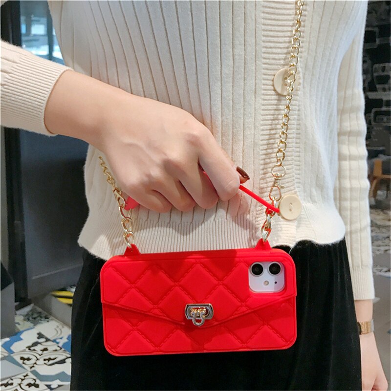 Luxury Chain Necklace Handbag Card Slot Wallet Case For iPhone - Red / iPhone 12 Find Epic Store