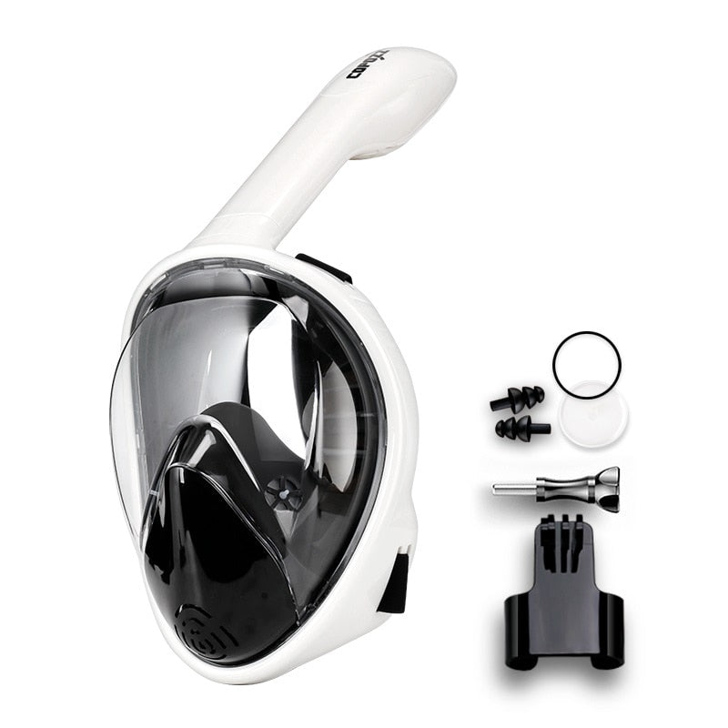 Full Face Scuba Diving Anti Fog Goggles With Camera Mount Underwater Wide View Snorkel Mask - white black / S/M Find Epic Store