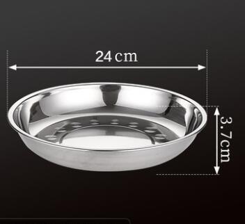 5pcs Camping 14-28cm Dia Stainless Steel Tableware Dinner Plate Food Container Salad Dessert Fruit Services Dish Tray - 24CM 1PC Find Epic Store