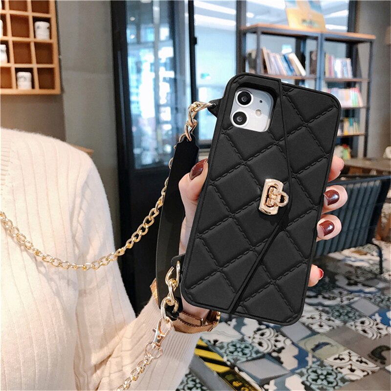Luxury Chain Necklace Handbag Card Slot Wallet Case For iPhone - Black / iPhone SE 2020 Find Epic Store