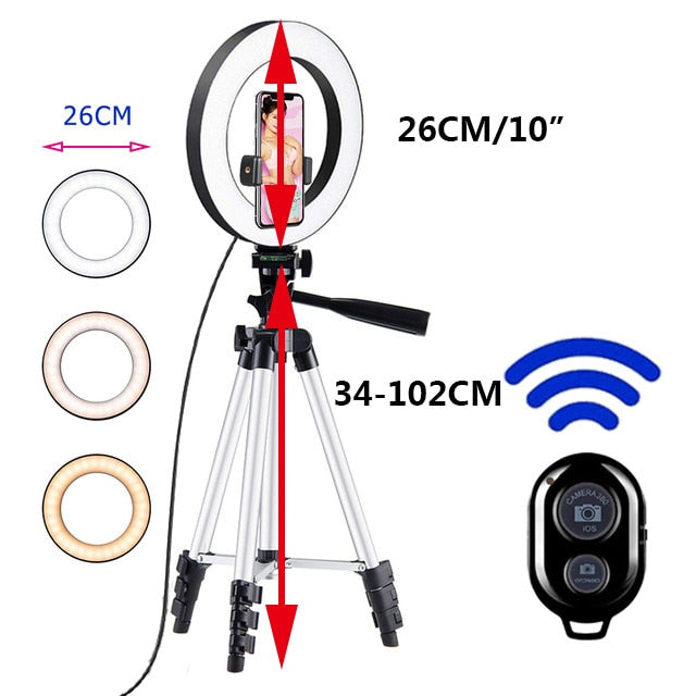 26cm Led Selfie Ring Light Bluetooth Remote Lamp Photography Tripod Holder - 102Cm-selver Find Epic Store