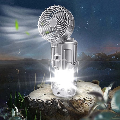 6 in 1 Portable Outdoor LED Camping Lantern With Fan - silver-usb cable Find Epic Store