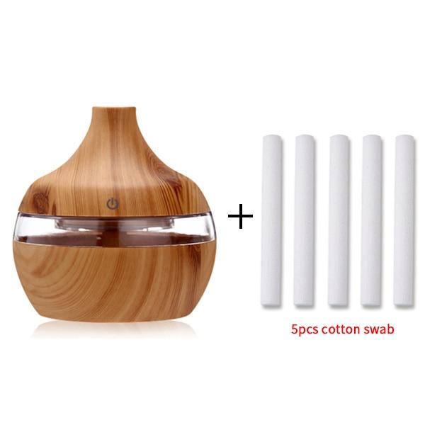 saengQ Electric Humidifier Essential Aroma Oil Diffuser Ultrasonic Wood Grain Air Humidifier USB Mini Mist Maker LED Light For - Light wood grain-5 Find Epic Store