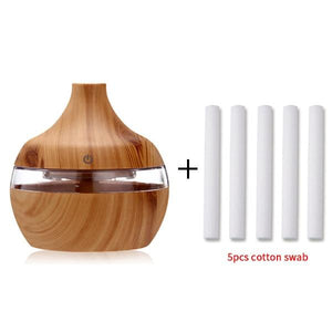 saengQ Electric Humidifier Essential Aroma Oil Diffuser Ultrasonic Wood Grain Air Humidifier USB Mini Mist Maker LED Light For - Light wood grain-5 Find Epic Store