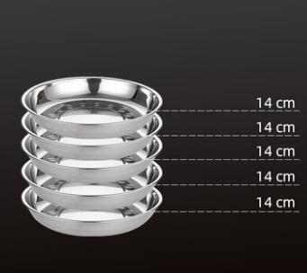 5pcs Camping 14-28cm Dia Stainless Steel Tableware Dinner Plate Food Container Salad Dessert Fruit Services Dish Tray - 14CM 5PCS Find Epic Store