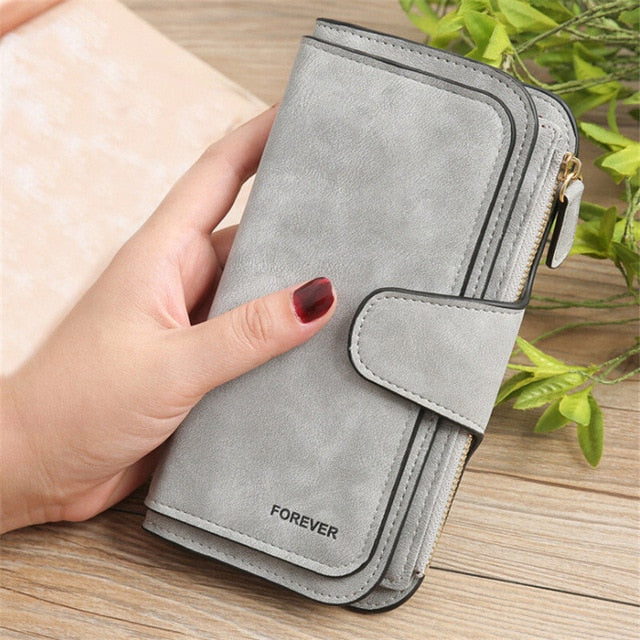 Wallet Brand Coin Purse Scrub Leather Women Wallet Money Phone Bag Female Snap Card Holder Ladies Long Clutch Carteira Feminina - Gray Find Epic Store