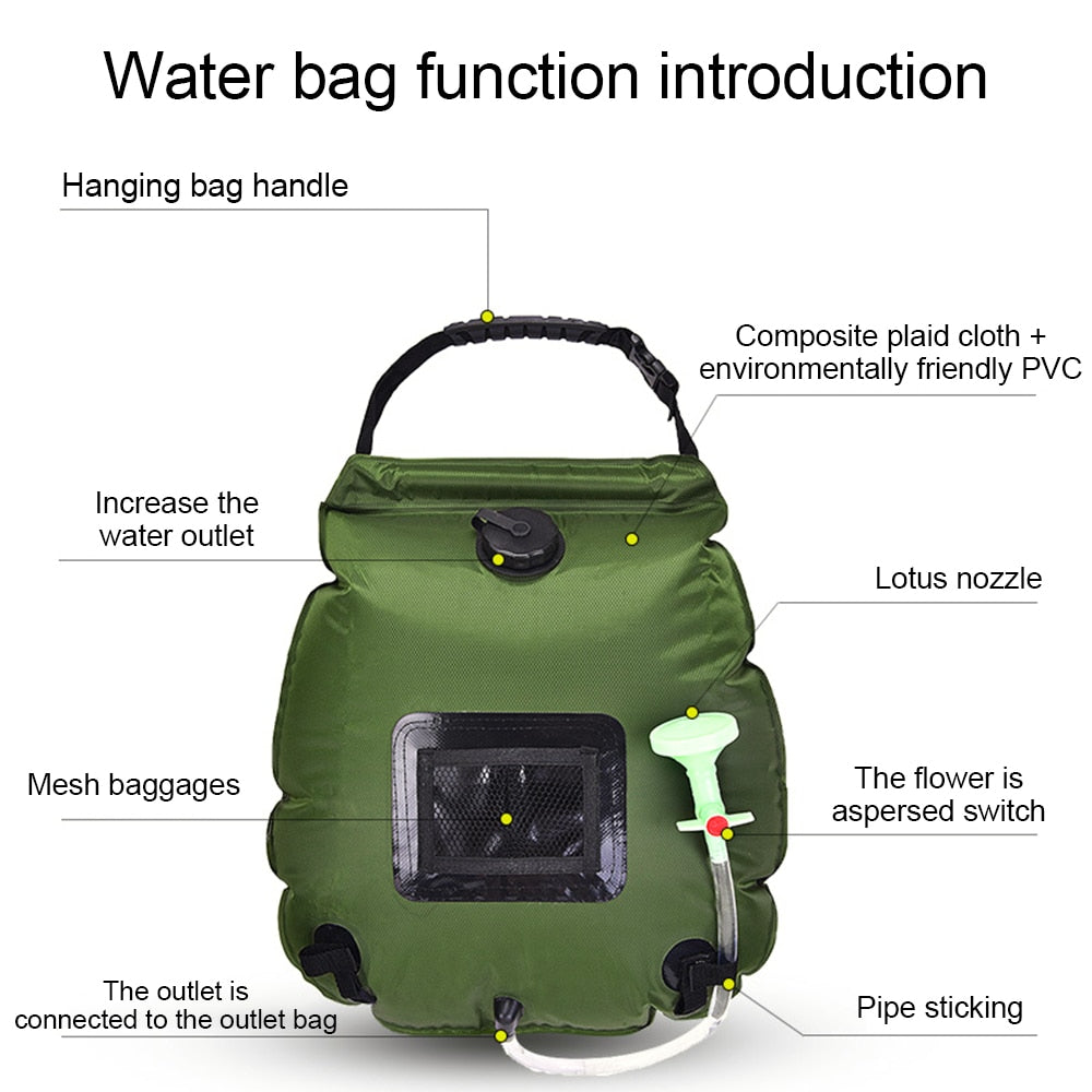 20L Water Bags Outdoor Camping Shower Bag Solar Heating Portable Folding Hiking Climbing Bath Equipment Shower Head Switchable - Find Epic Store