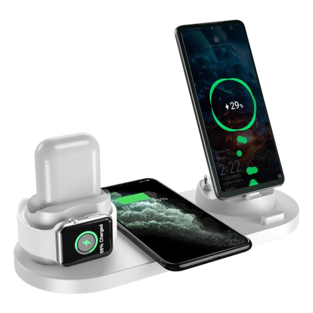 Wireless Charger 6 in 1 10w Qi Fast Stand - White Find Epic Store