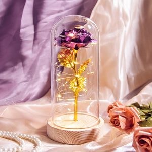 Beauty and The Beast Preserved Roses In Glass Galaxy Rose Flower LED Light Artificial Flowers Christmas Valentine Gift for Girls - White Base-Purple 2 Find Epic Store