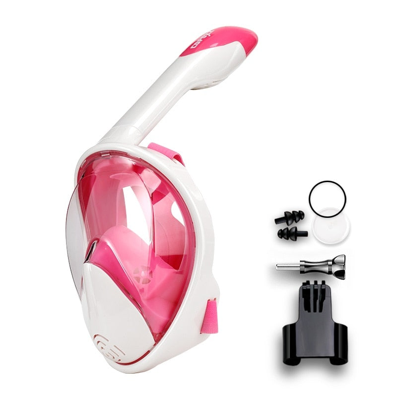 Full Face Scuba Diving Anti Fog Goggles With Camera Mount Underwater Wide View Snorkel Mask - white pink / S/M Find Epic Store
