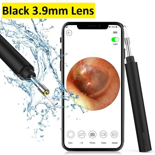 Wireless WiFi Ear Otoscope Oto Speculum Ultra-Thin Ear Scope Camera Waterproof Earwax Removal Tool - Black 3.9mm Lens Find Epic Store