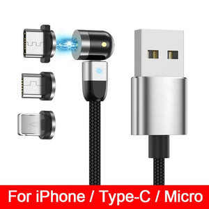 Magnetic USB Type C Micro Cable Fast Charge Magnet Phone Charger - Silver and 3 Plug / 2m(6.6ft) Find Epic Store