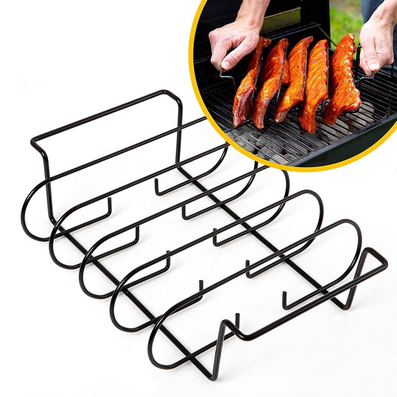 Non Stick Standing Rib Rack for Grilling & Barbecue - Black Find Epic Store