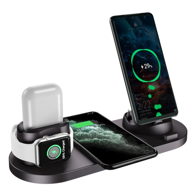 Wireless Charger 6 in 1 10w Qi Fast Stand - Black Find Epic Store