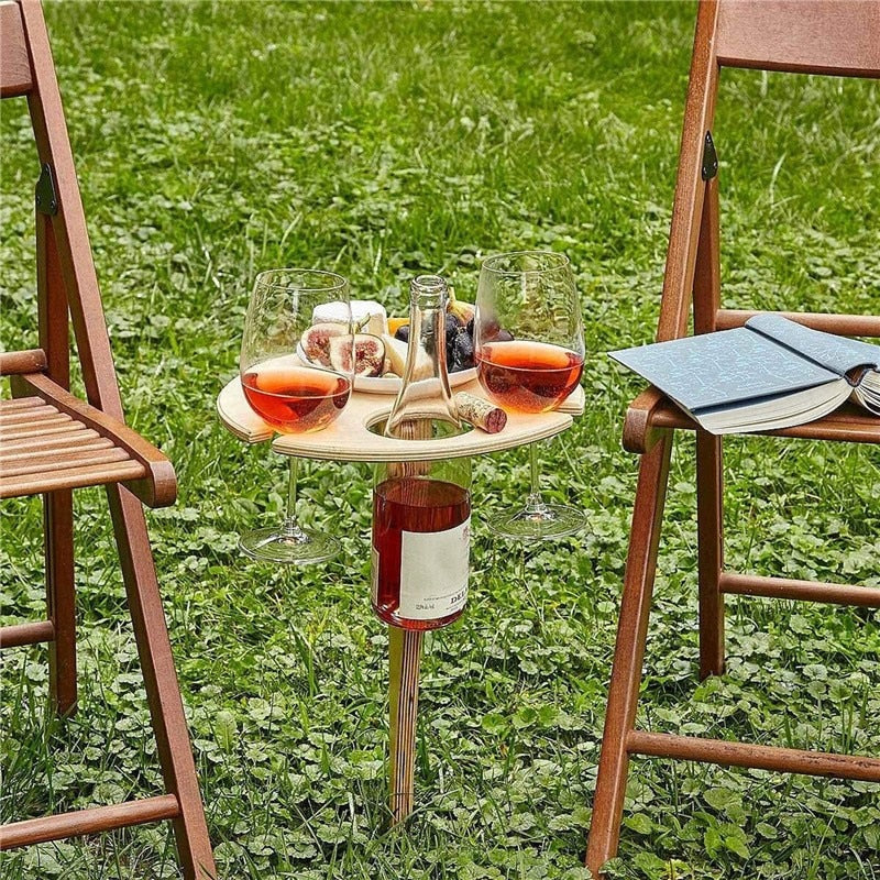 Mini Wooden Picnic Wine Table with Foldable Round Desktop - Find Epic Store