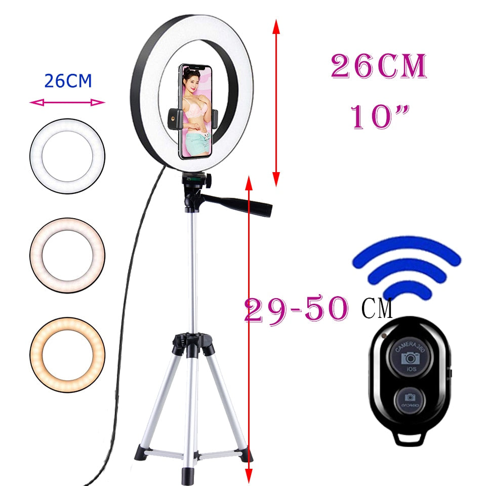 26cm Led Selfie Ring Light Bluetooth Remote Lamp Photography Tripod Holder - Find Epic Store