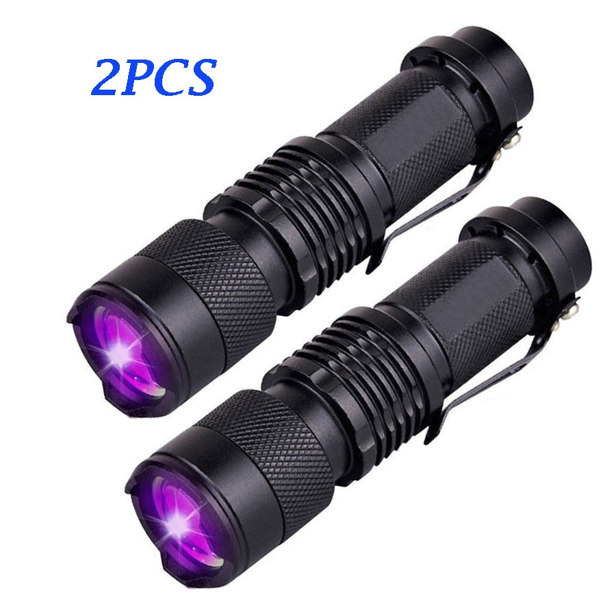 UV LED Flashlight Mini LED Torch 395nm Zoomable blacklight Wavelength Violet Light Pet Urine Scorpion Feminine hygiene Detector - 2pcs Find Epic Store