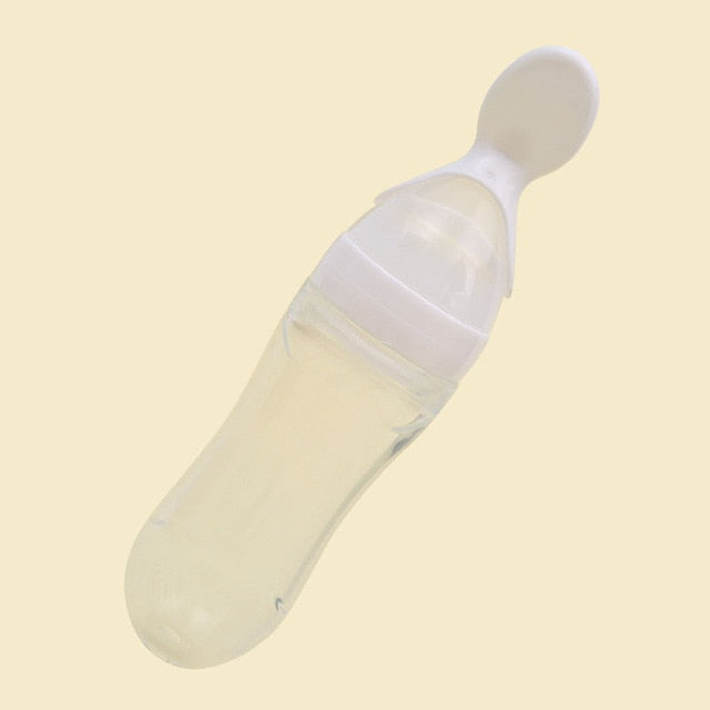 90ML Lovely Safety Infant Baby Silicone Feeding With Spoon Feeder - White Find Epic Store