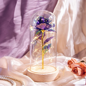 Beauty and The Beast Preserved Roses In Glass Galaxy Rose Flower LED Light Artificial Flowers Christmas Valentine Gift for Girls - White Base-Purple Find Epic Store