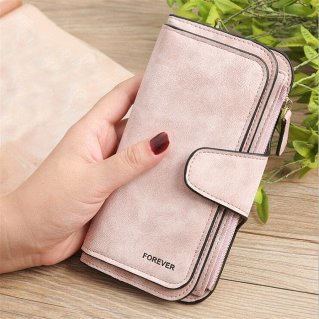Wallet Brand Coin Purse Scrub Leather Women Wallet Money Phone Bag Female Snap Card Holder Ladies Long Clutch Carteira Feminina - Pink Find Epic Store