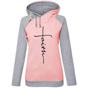 Autumn Winter Patchwork Hoodies Sweatshirts Women Faith Cross Embroidered Long Sleeve Sweatshirts Female Warm Pullover Tops - Find Epic Store