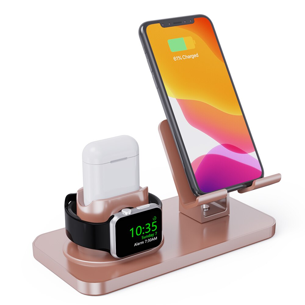 3 in 1 Charging Dock Holder For iPhone 11 12 Pro XR XS Max Silicone Charger Stand for Apple Watch AirPods Charging Station Docking - 5093004 United States / Rose Gold Find Epic Store