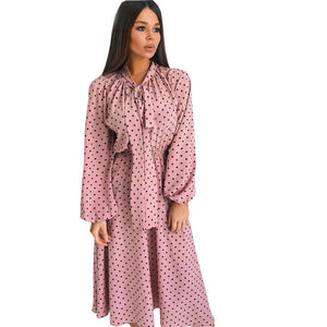 Scarf Collar Long Sleeve Polka Dot Dress - 200000347 Pink / S / United States Find Epic Store