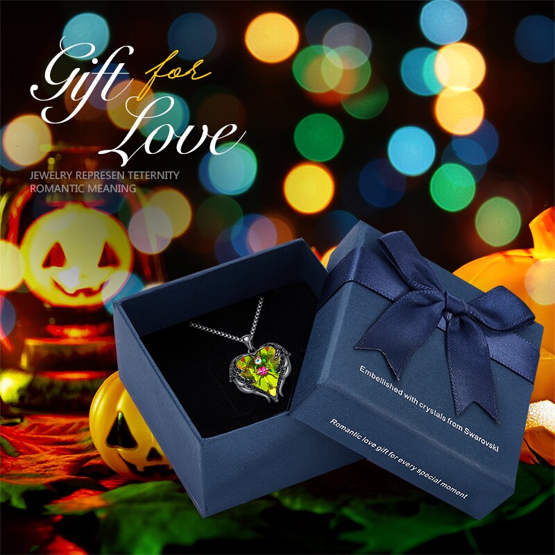 Crystal Necklace New Design Sparkling Heart Blue Stone Pendant Necklace for Women Angel Wing Original Jewelry - 200000162 Olive Black in box / United States / 40cm Find Epic Store