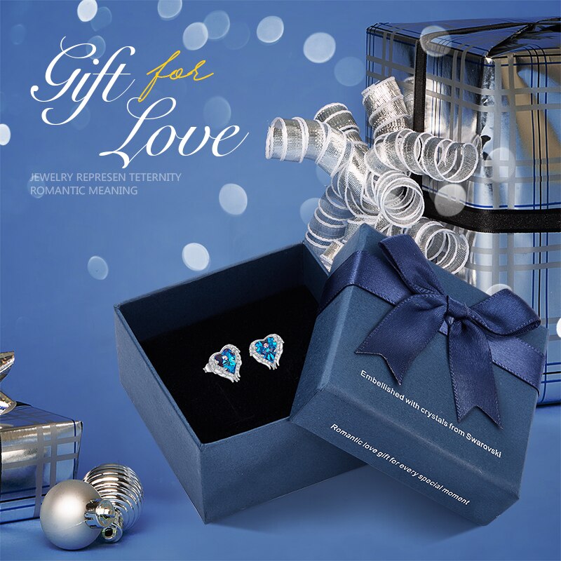 Angel Wings Heart Stud Earrings - 200000171 Blue in box / US Find Epic Store