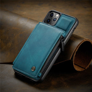 Blue Leather Wallet Case for iPhone 12 Mini 12 11 Pro XS Max SE 2020 8 7 Plus Zipper Purse Wallet Cover With Card Slot Phone Cases - 380230 for iPhone 7 / Blue / United States Find Epic Store