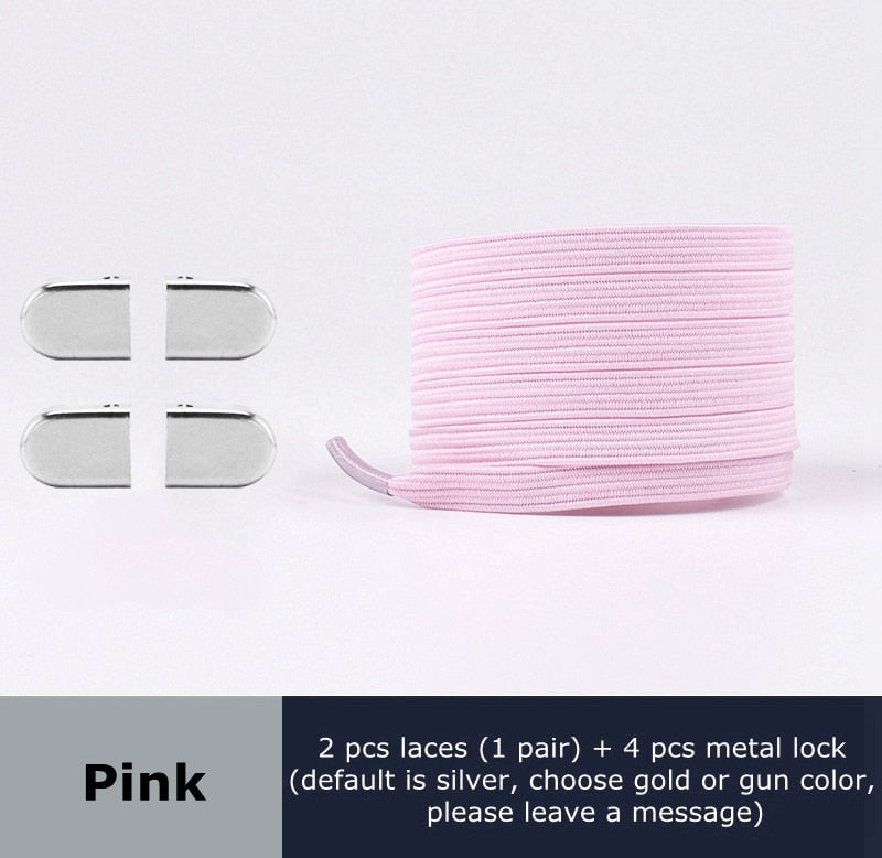 Metal lock Shoe Lace Elastic Flat Multi color options Easy to remove No tie shoelace Child adult Universal Lazy Shoelaces - 3221015 Pink / United States / 100cm Find Epic Store