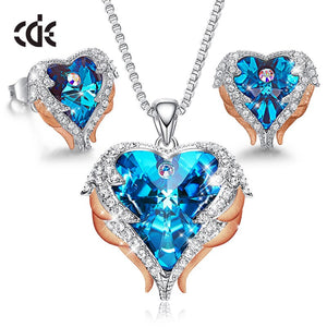 Fashion Jewelry Sets Silver Color Heart Pendant Necklace Earrings Set - 100007324 Blue Gold / United States / 40cm Find Epic Store