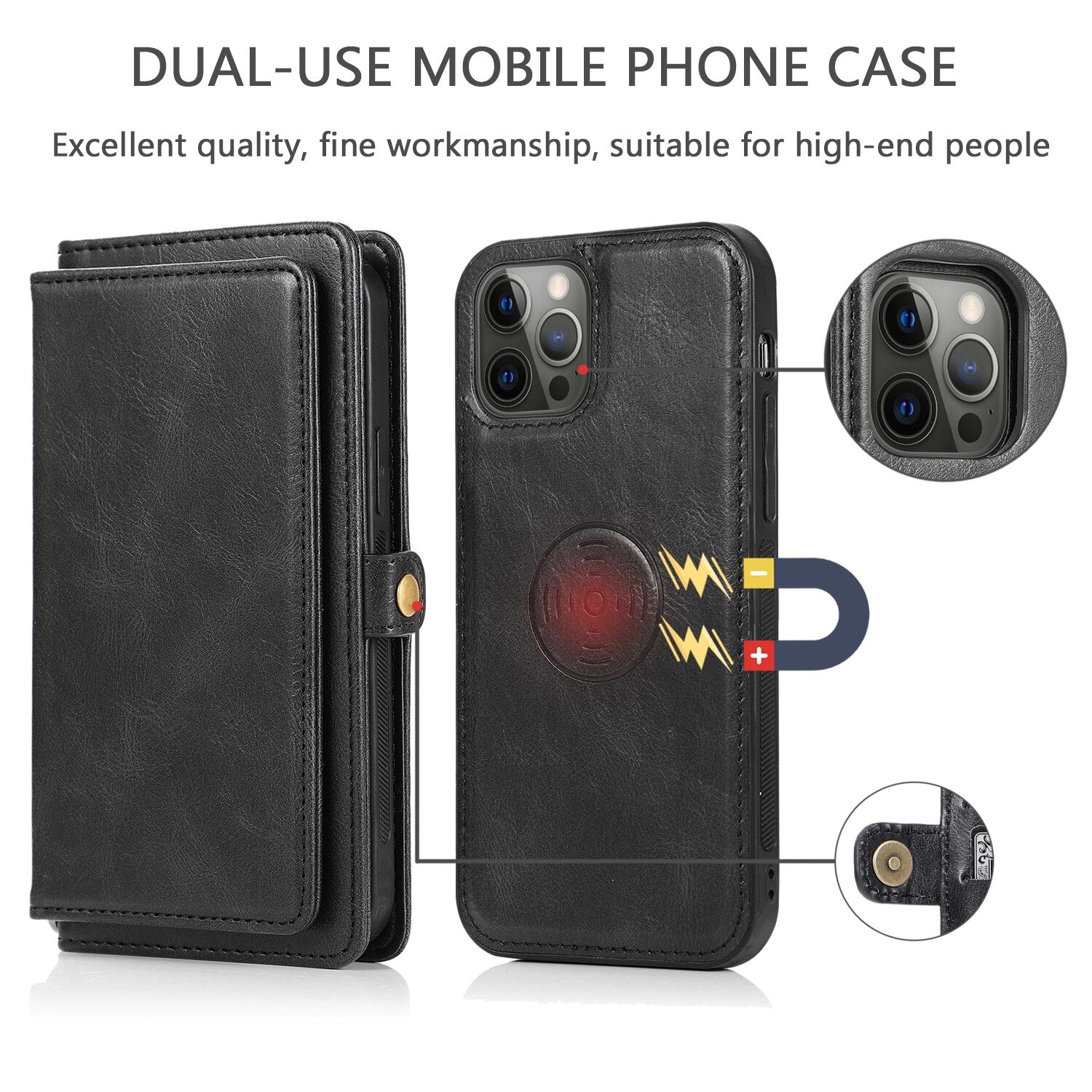 Black Color Wallet Case For iPhone 12 Pro Max Detachable Retro Leather Magnetic Flip Cover Case for iPhone 11 12 Pro Max X XR XS Max 8 7Plus - 380230 Find Epic Store