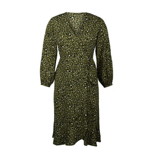 Plus Size Women Leopard Print Long Sleeve V-Neck Dress - 200000347 Find Epic Store