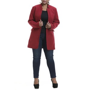 Plus Size Solid Color Stand Collar Wool Coat - 200001907 Find Epic Store