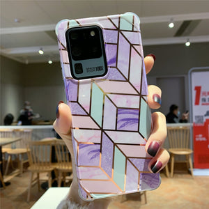 Samsung Galaxy S10/S10 Plus/A10/A20/A50/A50S/A30/Note 10/Note 10 Plus/S20/S20 Plus/S20 FE/S20 Ultra/A51/A71/Note 20/Note 20 Ultra - Marble Plating Geometric Case Soft Glossy Silicone Cover Ultra Slim Shell - 380230 for Galaxy S10 / P5 / United States Find Epic Store
