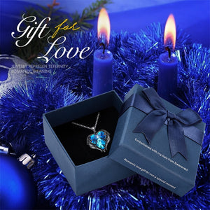 Crystal Necklace New Design Sparkling Heart Blue Stone Pendant Necklace for Women Angel Wing Original Jewelry - 200000162 Blue Black in box / United States / 40cm Find Epic Store