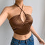 Tops Cross Halter Y2k Brown Crop Top - 200000790 Find Epic Store